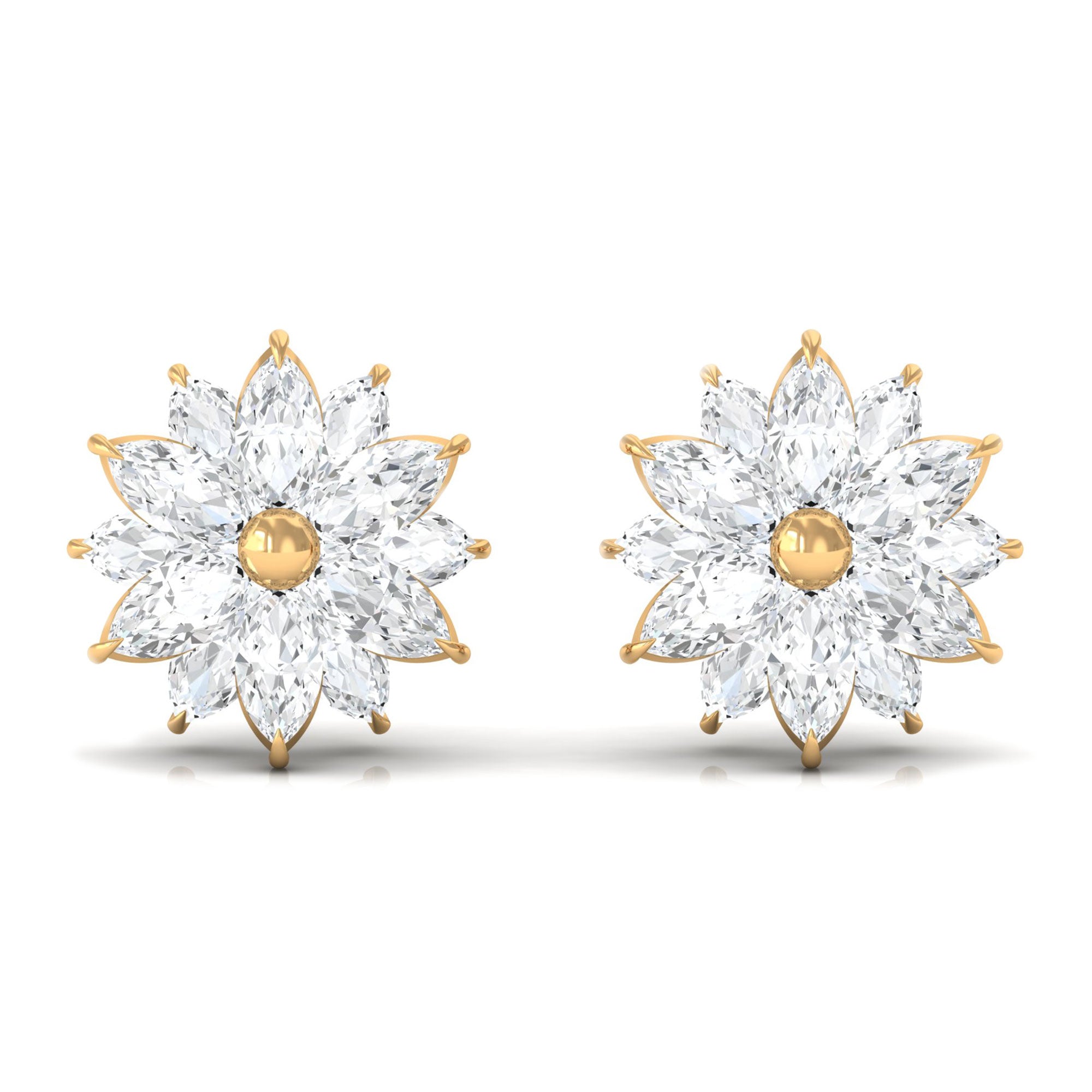 Statement Flower Stud Earrings with Marquise Cubic Zirconia Zircon - ( AAAA ) - Quality - Rosec Jewels