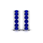 2 CT Created Blue Sapphire and Diamond J Hoop Earrings Lab Created Blue Sapphire - ( AAAA ) - Quality - Rosec Jewels