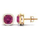 1.75 CT Pink Tourmaline Stud Earrings with Diamond Halo Pink Tourmaline - ( AAA ) - Quality - Rosec Jewels