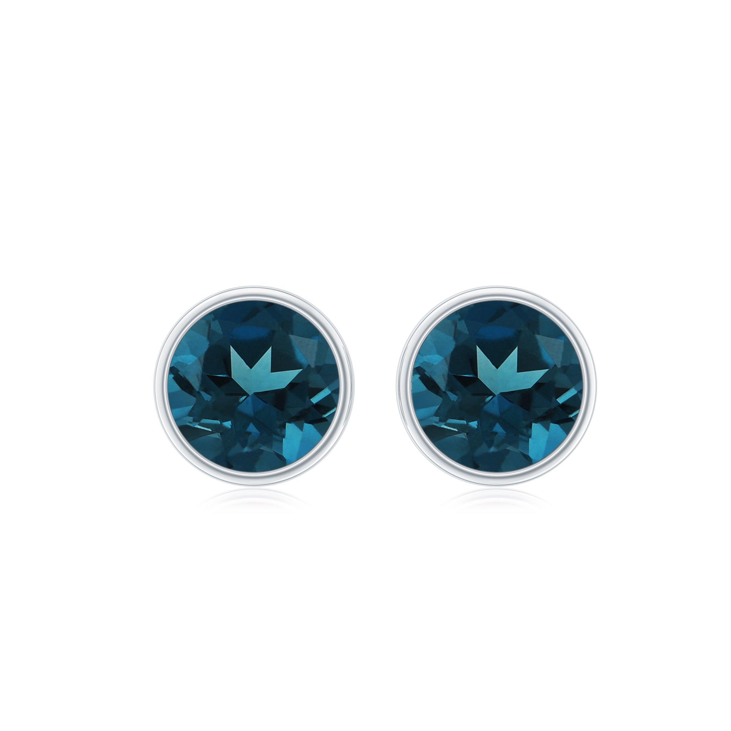 6 MM Bezel Set London Blue Topaz Solitaire Stud Earring London Blue Topaz - ( AAA ) - Quality - Rosec Jewels