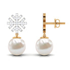 Freshwater Pearl Drop Earrings with Round Shape Diamond Stones Freshwater Pearl - ( AAA ) - Quality - Rosec Jewels