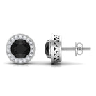 2 CT Classic Black Onyx and Diamond Halo Stud Earrings Black Onyx - ( AAA ) - Quality - Rosec Jewels