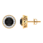 2 CT Classic Black Onyx and Diamond Halo Stud Earrings Black Onyx - ( AAA ) - Quality - Rosec Jewels