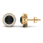 2 CT Classic Black Onyx and Diamond Halo Stud Earrings Black Onyx - ( AAA ) - Quality - Rosec Jewels