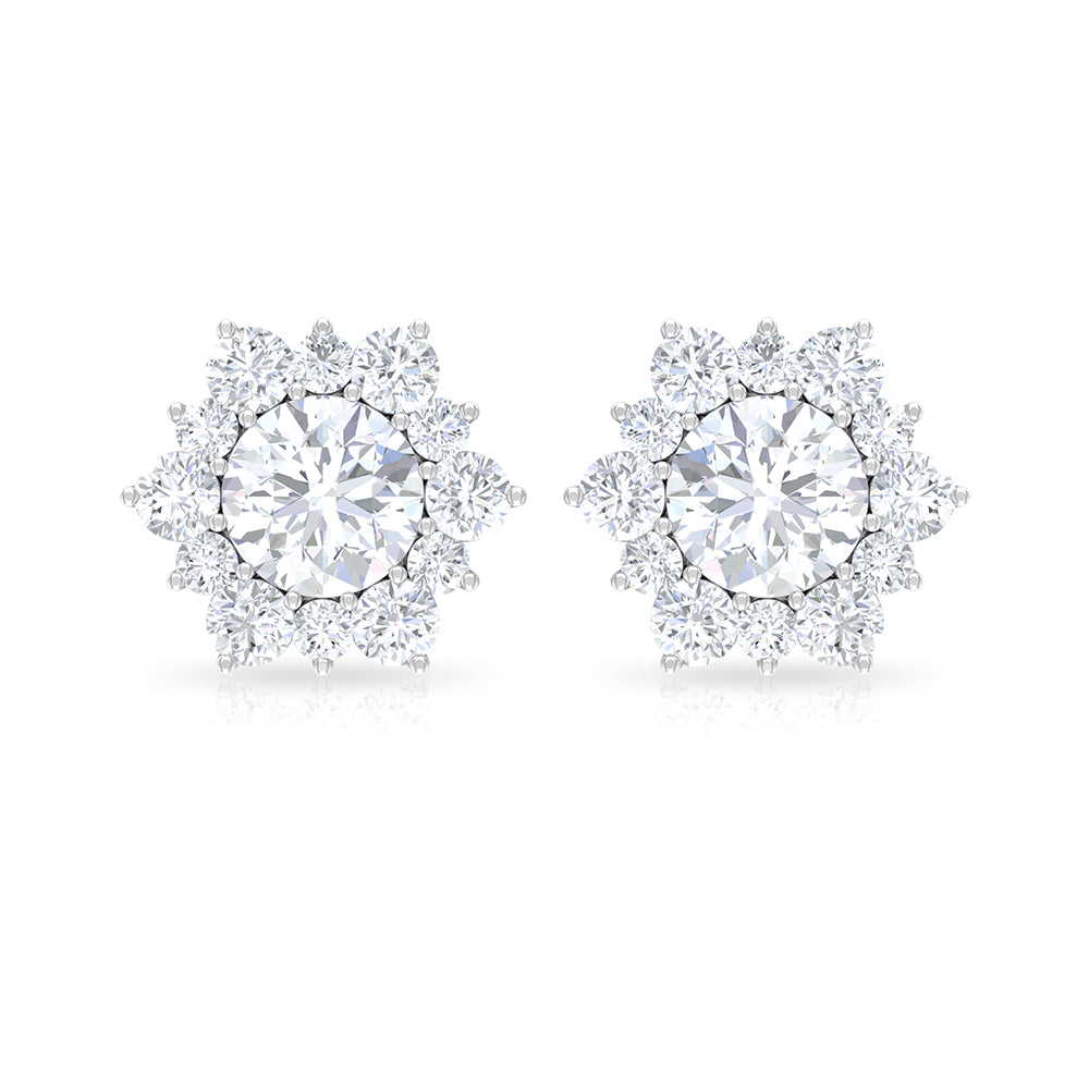 2.50 CT Halo Stud Earrings with Moissanite Moissanite - ( D-VS1 ) - Color and Clarity - Rosec Jewels