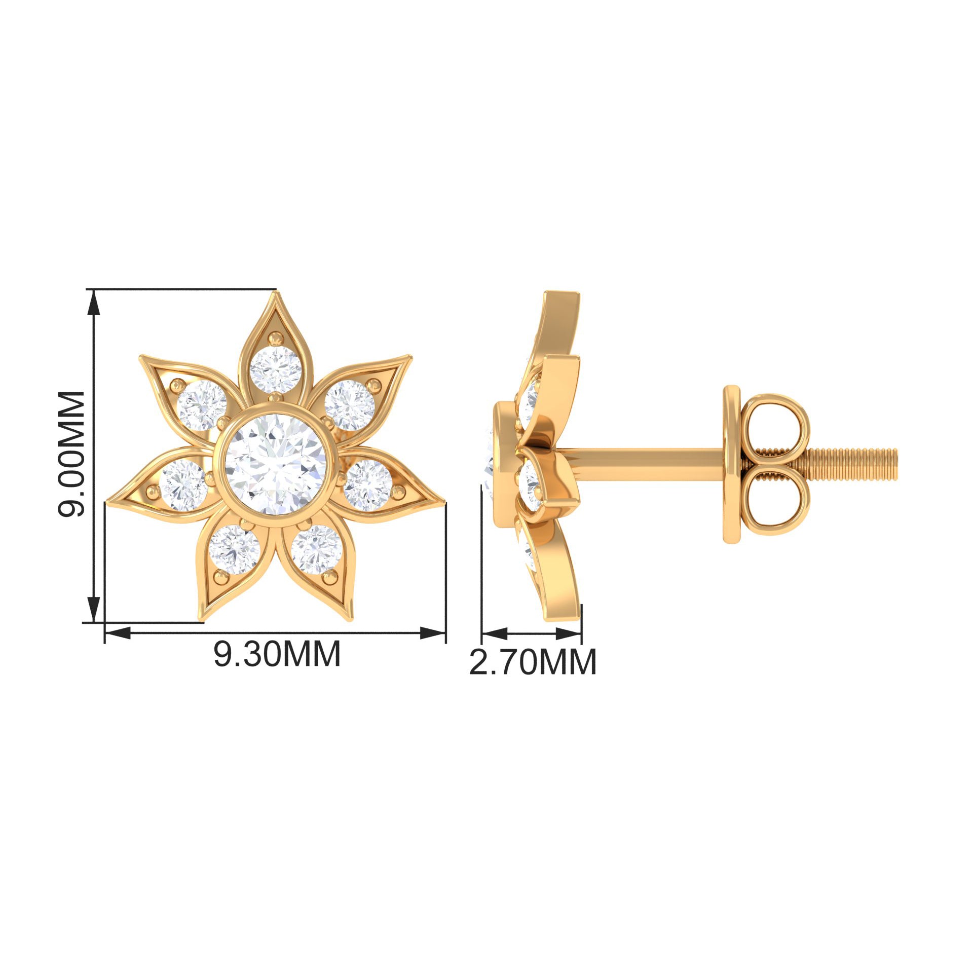 1/4 CT Diamond Flower Stud Earrings in Bezel Setting Diamond - ( HI-SI ) - Color and Clarity - Rosec Jewels