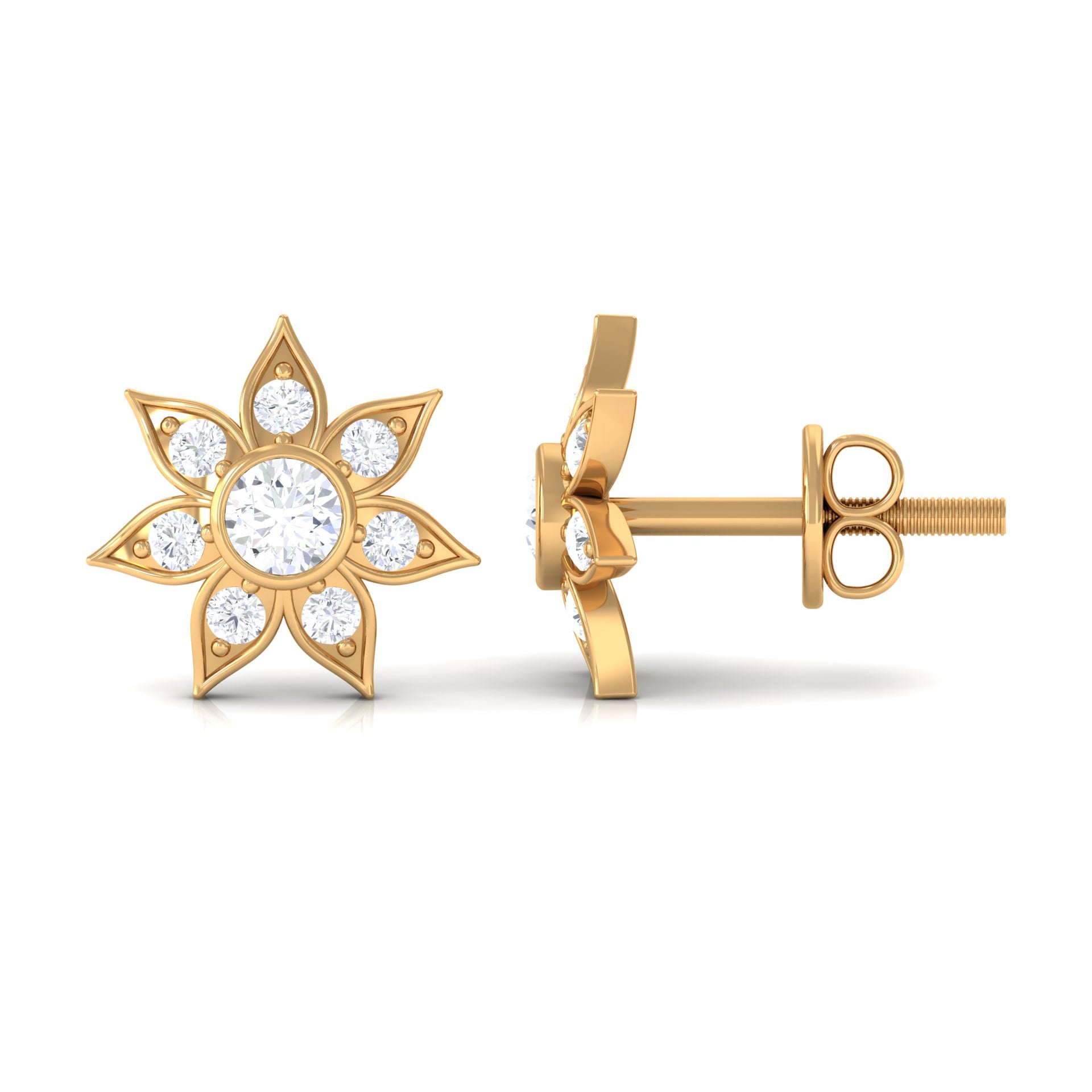 1/4 CT Diamond Flower Stud Earrings in Bezel Setting Diamond - ( HI-SI ) - Color and Clarity - Rosec Jewels