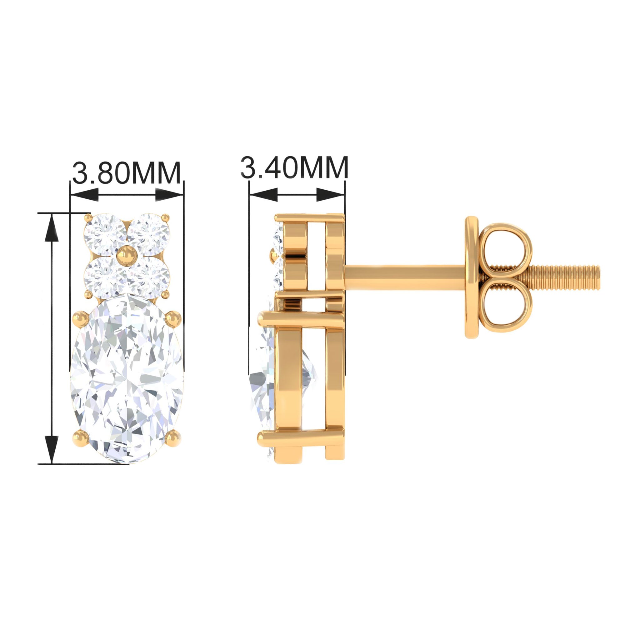 Minimal Oval and Round Zircon Floral Stud Earrings in Gold Zircon - ( AAAA ) - Quality - Rosec Jewels