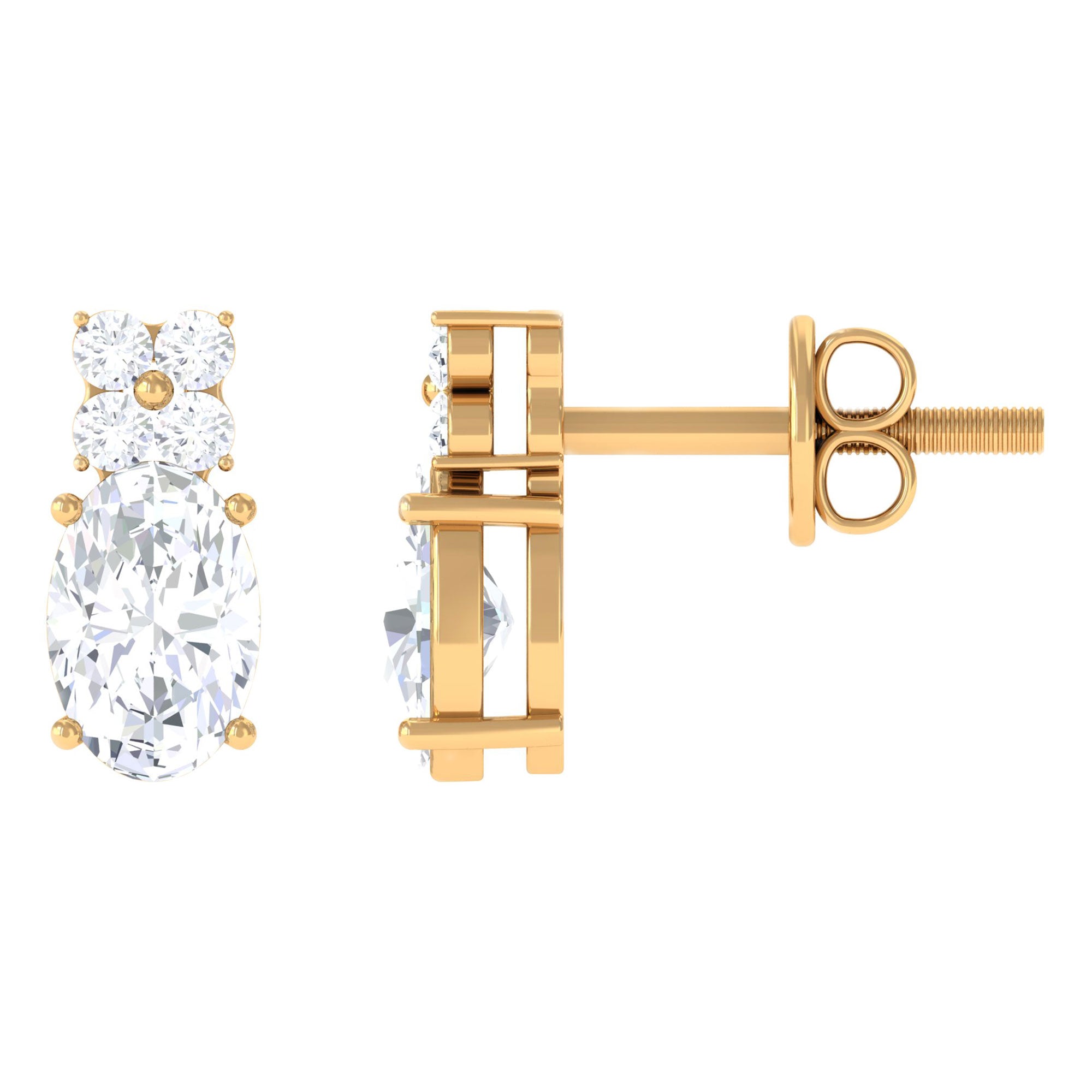 Minimal Oval and Round Zircon Floral Stud Earrings in Gold Zircon - ( AAAA ) - Quality - Rosec Jewels