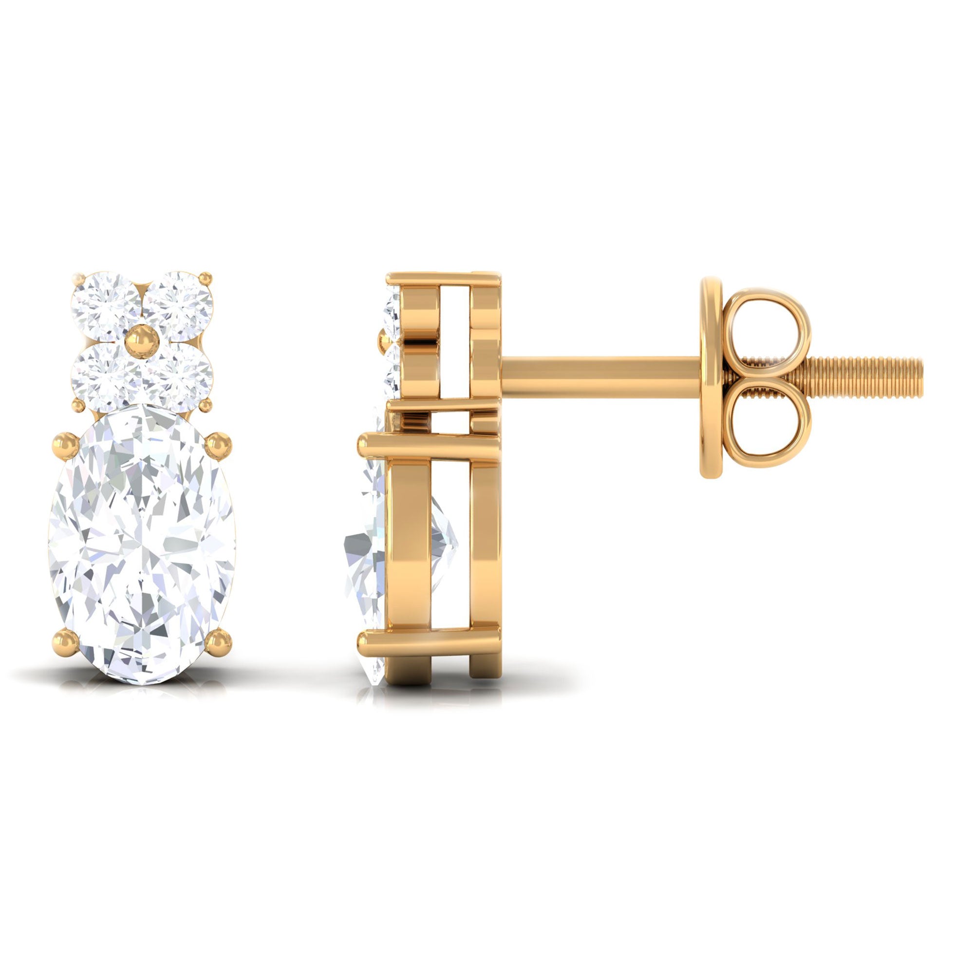 Minimal Oval and Round Zircon Floral Stud Earrings in Gold Zircon - ( AAAA ) - Quality - Rosec Jewels