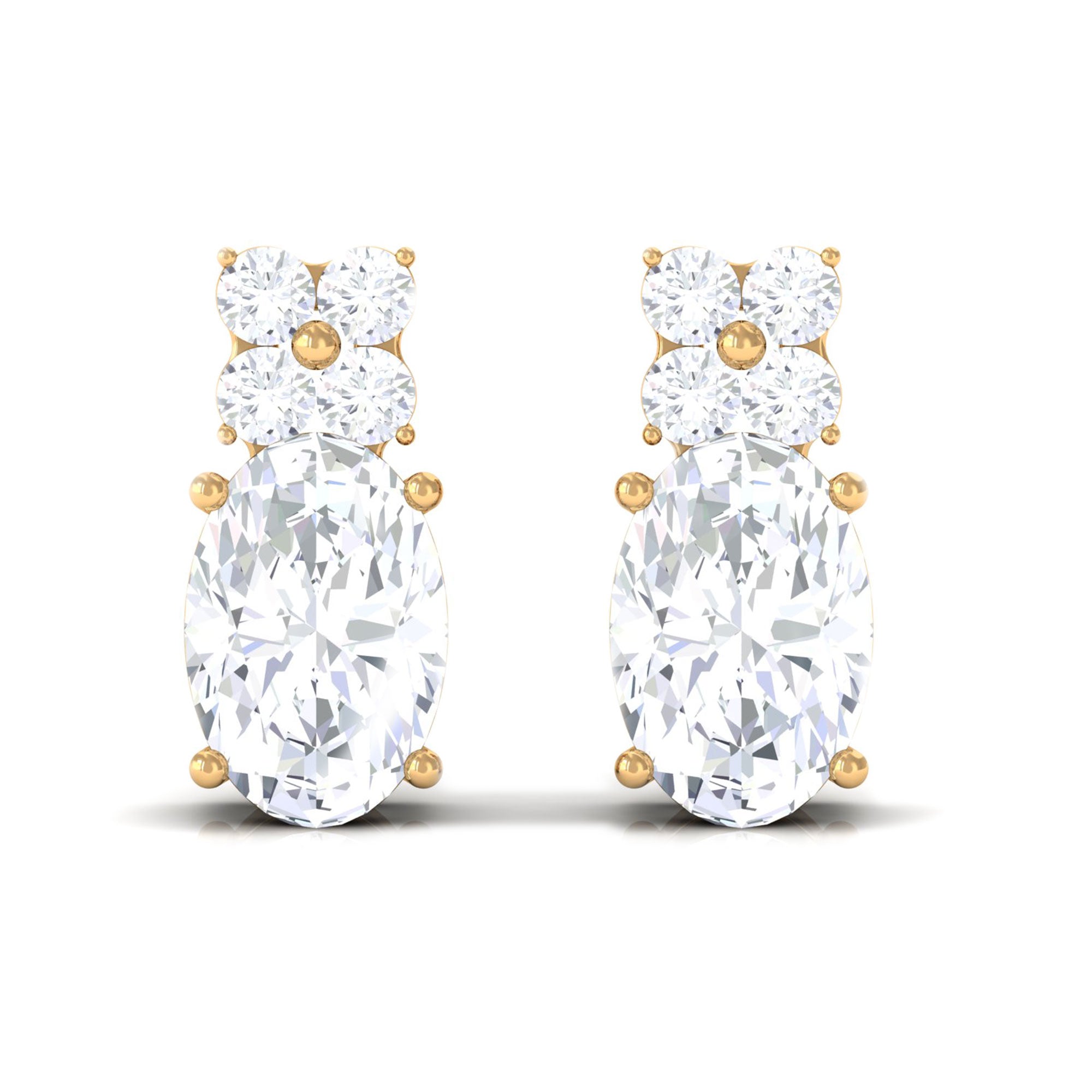 Minimal Oval and Round Zircon Floral Stud Earrings in Gold Zircon - ( AAAA ) - Quality - Rosec Jewels