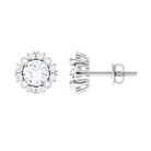 Designer Flower Stud Earrings with Simulated Diamond Zircon - ( AAAA ) - Quality - Rosec Jewels