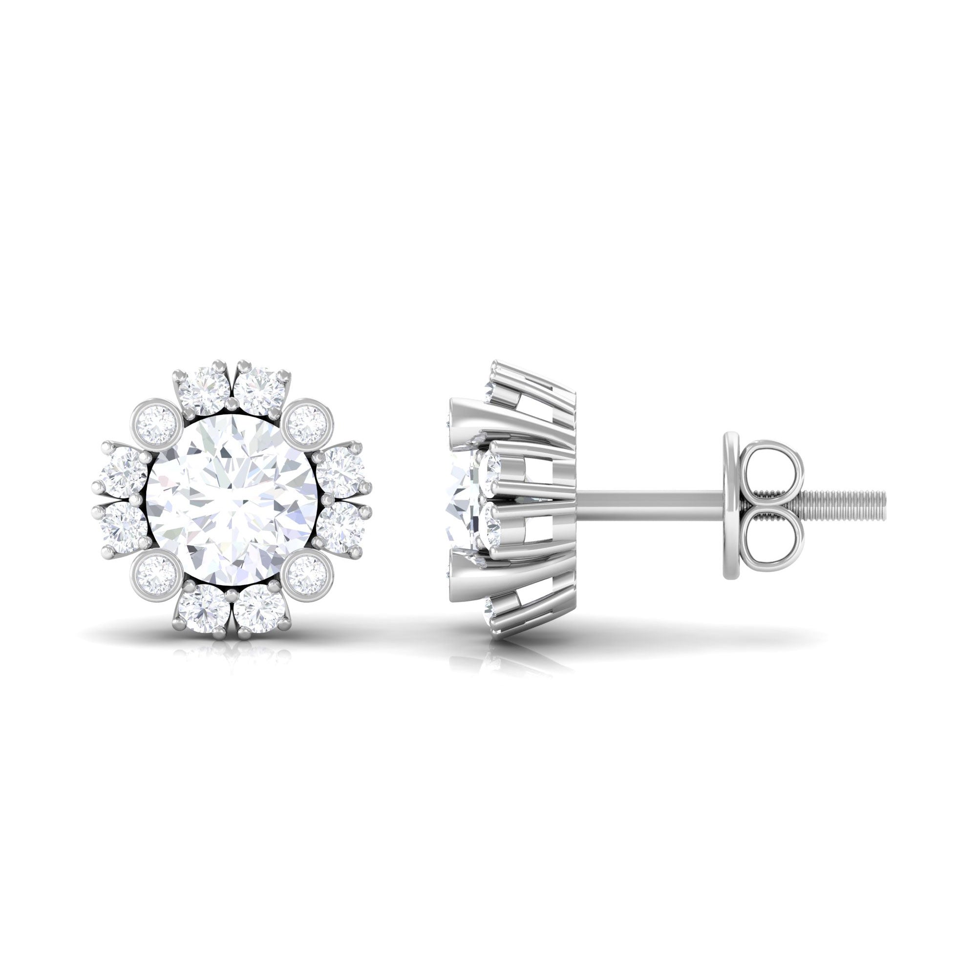 Designer Flower Stud Earrings with Simulated Diamond Zircon - ( AAAA ) - Quality - Rosec Jewels