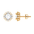 Designer Flower Stud Earrings with Simulated Diamond Zircon - ( AAAA ) - Quality - Rosec Jewels