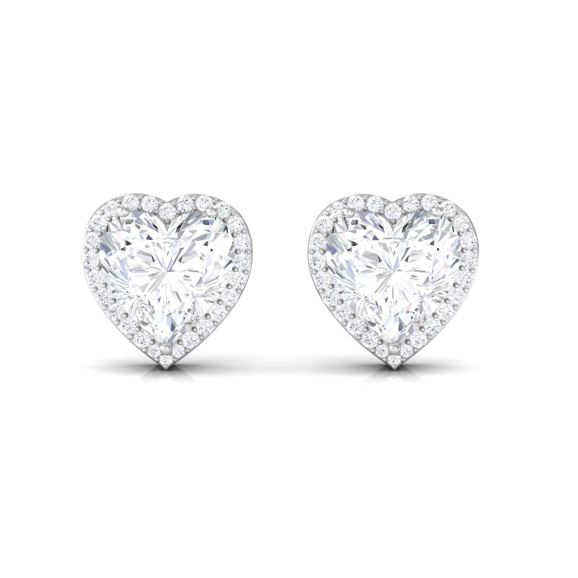 3.25 CT Cubic Zirconia Heart Stud Earrings with Halo Zircon - ( AAAA ) - Quality - Rosec Jewels