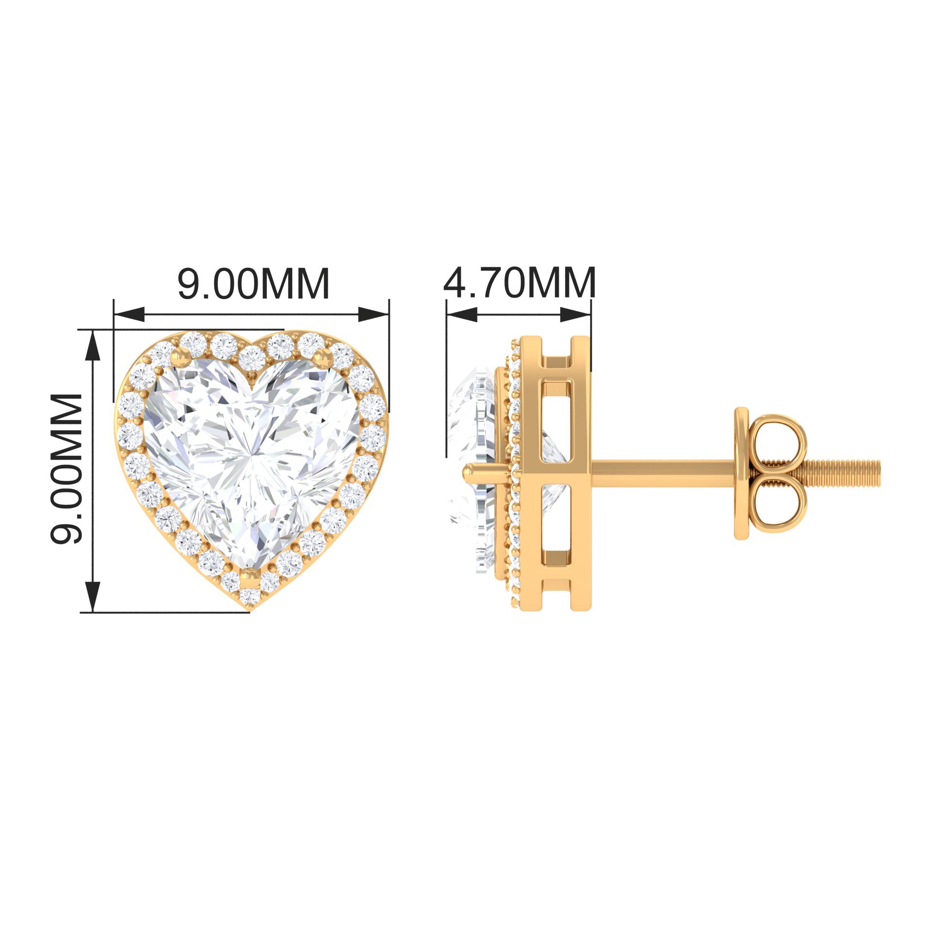 3.25 CT Cubic Zirconia Heart Stud Earrings with Halo Zircon - ( AAAA ) - Quality - Rosec Jewels