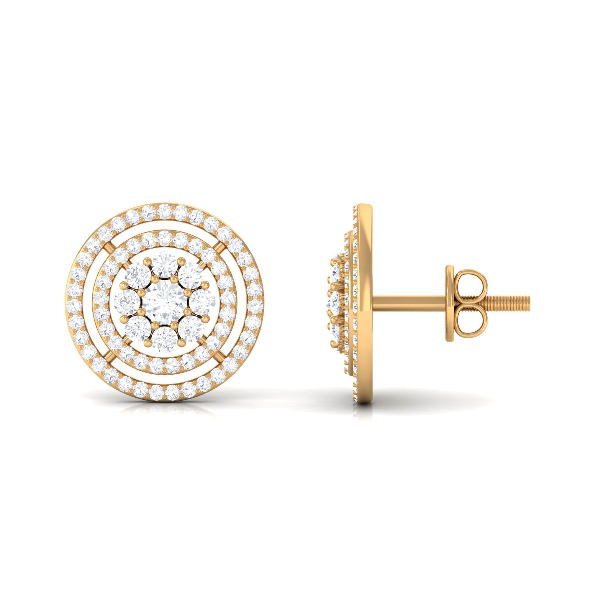 1 CT Classic Round Cubic Zirconia Stud Earrings in Gold Zircon - ( AAAA ) - Quality - Rosec Jewels