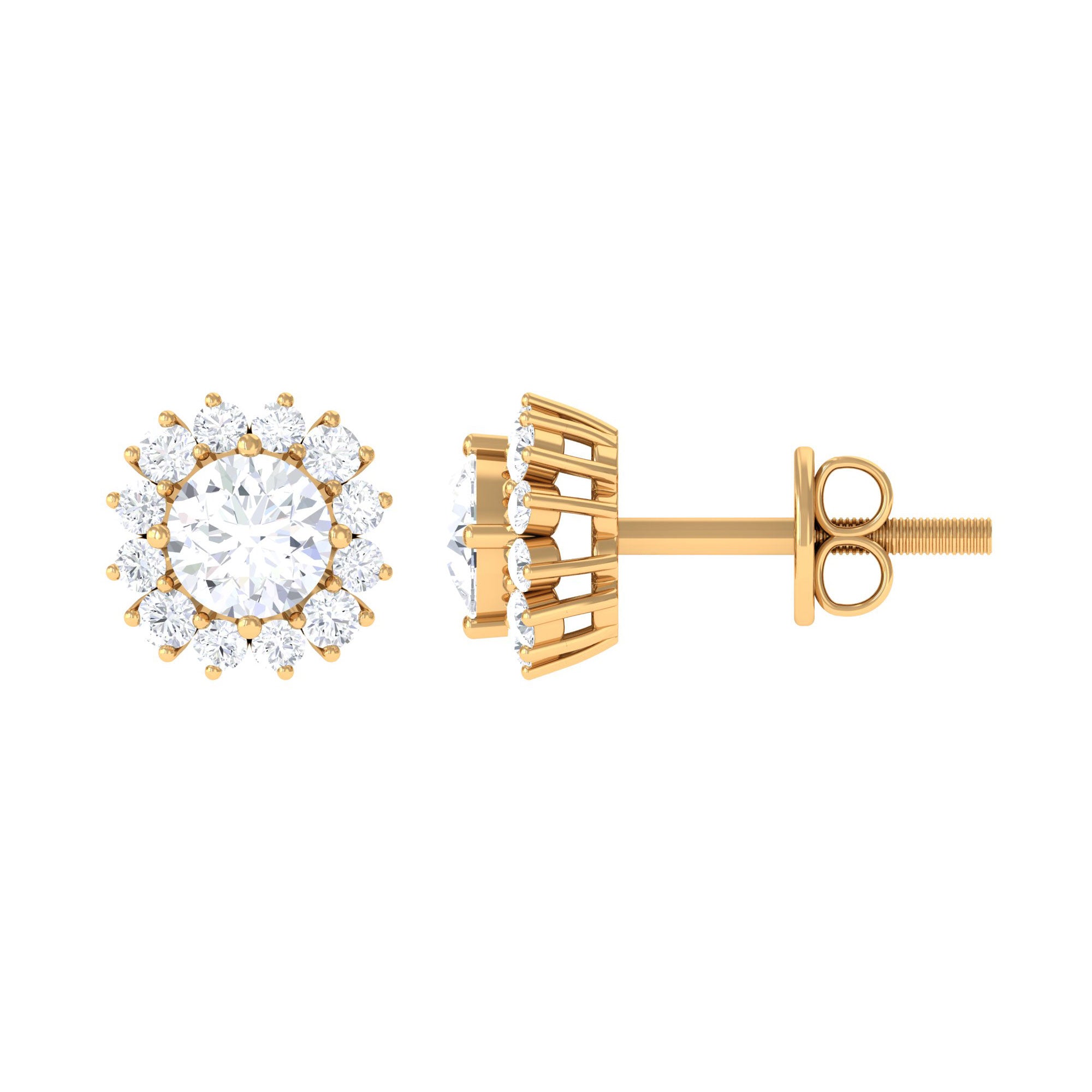 Classic Halo Stud Earrings with Round Cut Cubic Zirconia Zircon - ( AAAA ) - Quality - Rosec Jewels