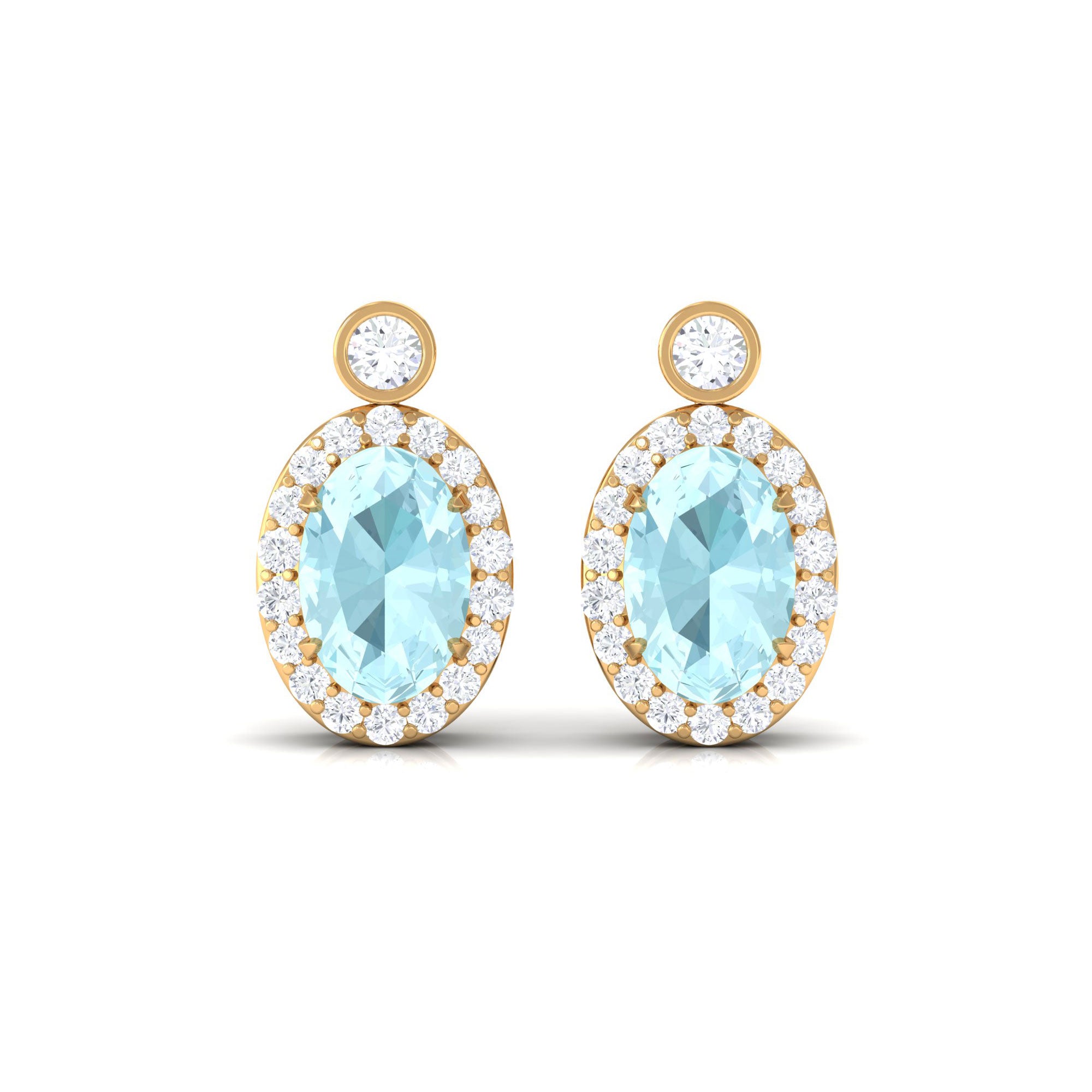 Oval Sky Blue Topaz Halo Stud Earrings with Diamond in Prong Setting Sky Blue Topaz - ( AAA ) - Quality - Rosec Jewels