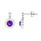 1.5 CT Real Amethyst and Diamond Flower Halo Drop Earrings Amethyst - ( AAA ) - Quality - Rosec Jewels