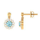 1 CT Real Aquamarine and Diamond Flower Halo Drop Earrings Aquamarine - ( AAA ) - Quality - Rosec Jewels