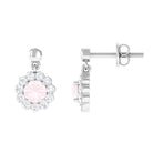 1 CT Real Rose Quartz and Diamond Flower Halo Drop Earrings Rose Quartz - ( AAA ) - Quality - Rosec Jewels