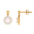 1 CT Real Rose Quartz and Diamond Flower Halo Drop Earrings Rose Quartz - ( AAA ) - Quality - Rosec Jewels