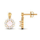 1 CT Real Rose Quartz and Diamond Flower Halo Drop Earrings Rose Quartz - ( AAA ) - Quality - Rosec Jewels