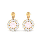 1 CT Real Rose Quartz and Diamond Flower Halo Drop Earrings Rose Quartz - ( AAA ) - Quality - Rosec Jewels