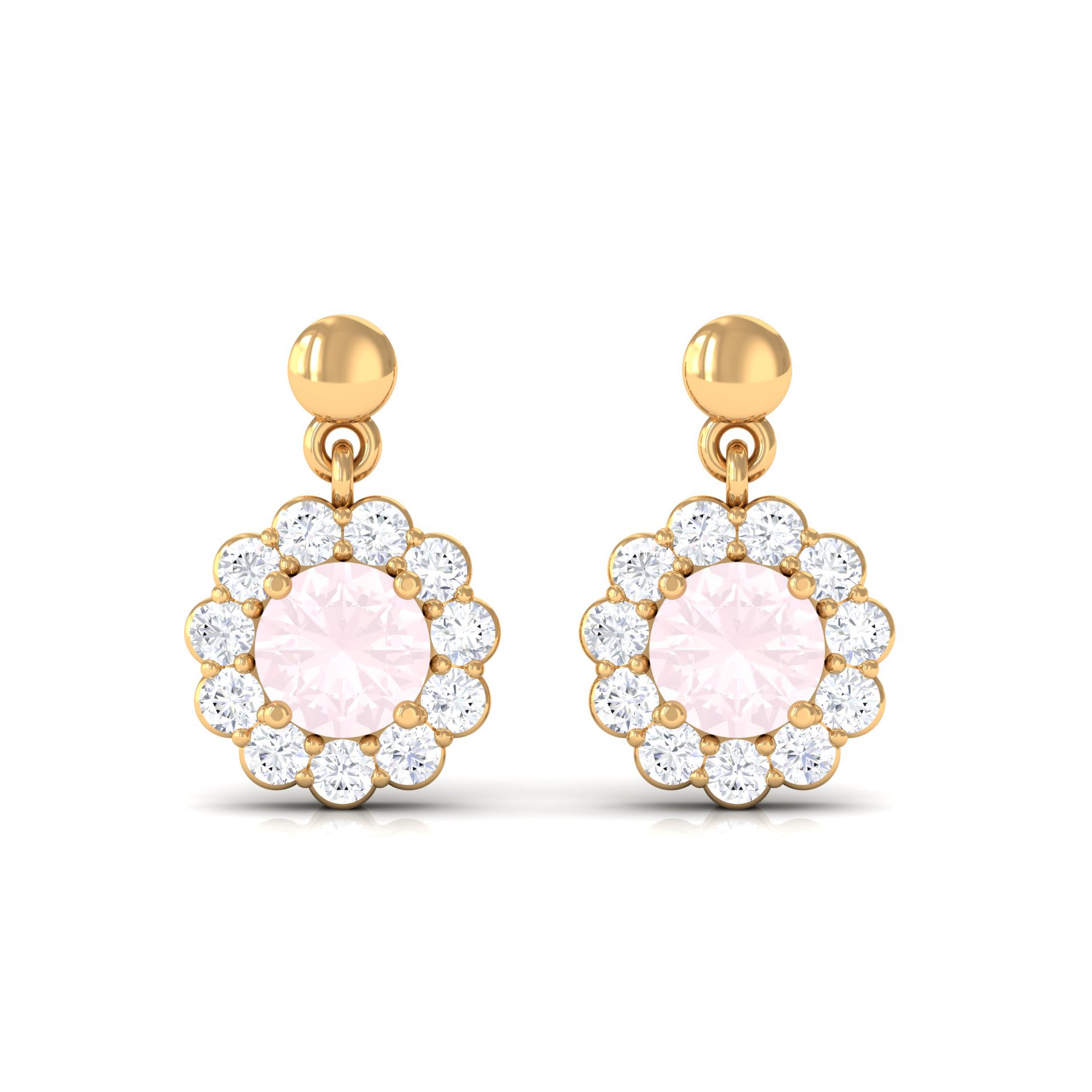 1 CT Real Rose Quartz and Diamond Flower Halo Drop Earrings Rose Quartz - ( AAA ) - Quality - Rosec Jewels