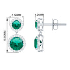 Certified Created Emerald and Diamond Halo Dangle Earrings Lab Created Emerald - ( AAAA ) - Quality - Rosec Jewels