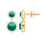 Certified Created Emerald and Diamond Halo Dangle Earrings Lab Created Emerald - ( AAAA ) - Quality - Rosec Jewels