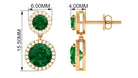 Certified Created Emerald and Diamond Halo Dangle Earrings Lab Created Emerald - ( AAAA ) - Quality - Rosec Jewels