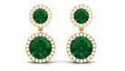 Certified Created Emerald and Diamond Halo Dangle Earrings Lab Created Emerald - ( AAAA ) - Quality - Rosec Jewels