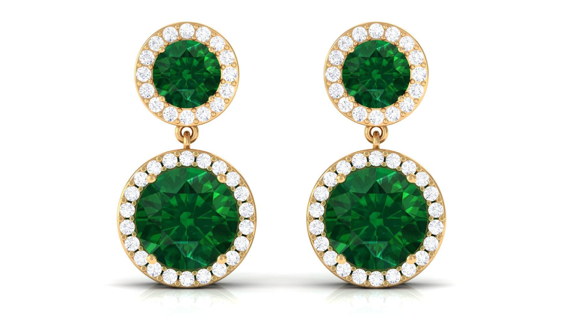 Certified Created Emerald and Diamond Halo Dangle Earrings Lab Created Emerald - ( AAAA ) - Quality - Rosec Jewels