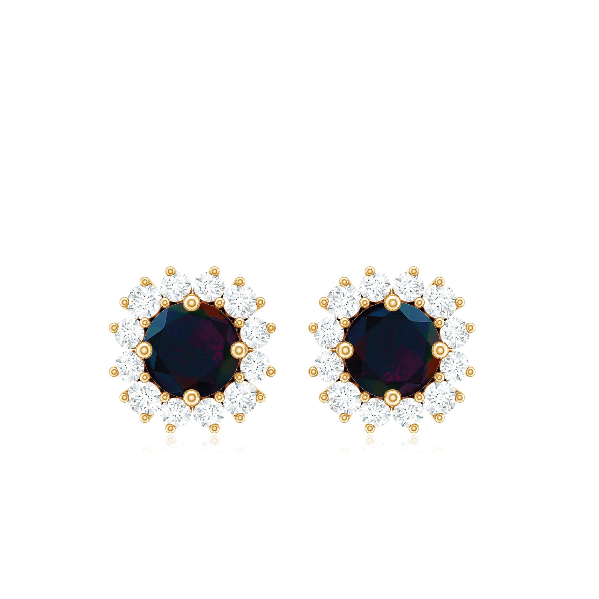 1 CT Classic Black Opal Stud Earrings with Diamond Halo Black Opal - ( AAA ) - Quality - Rosec Jewels