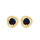 Round Solitaire Black Opal Gold Swirl Stud Earrings Black Opal - ( AAA ) - Quality - Rosec Jewels