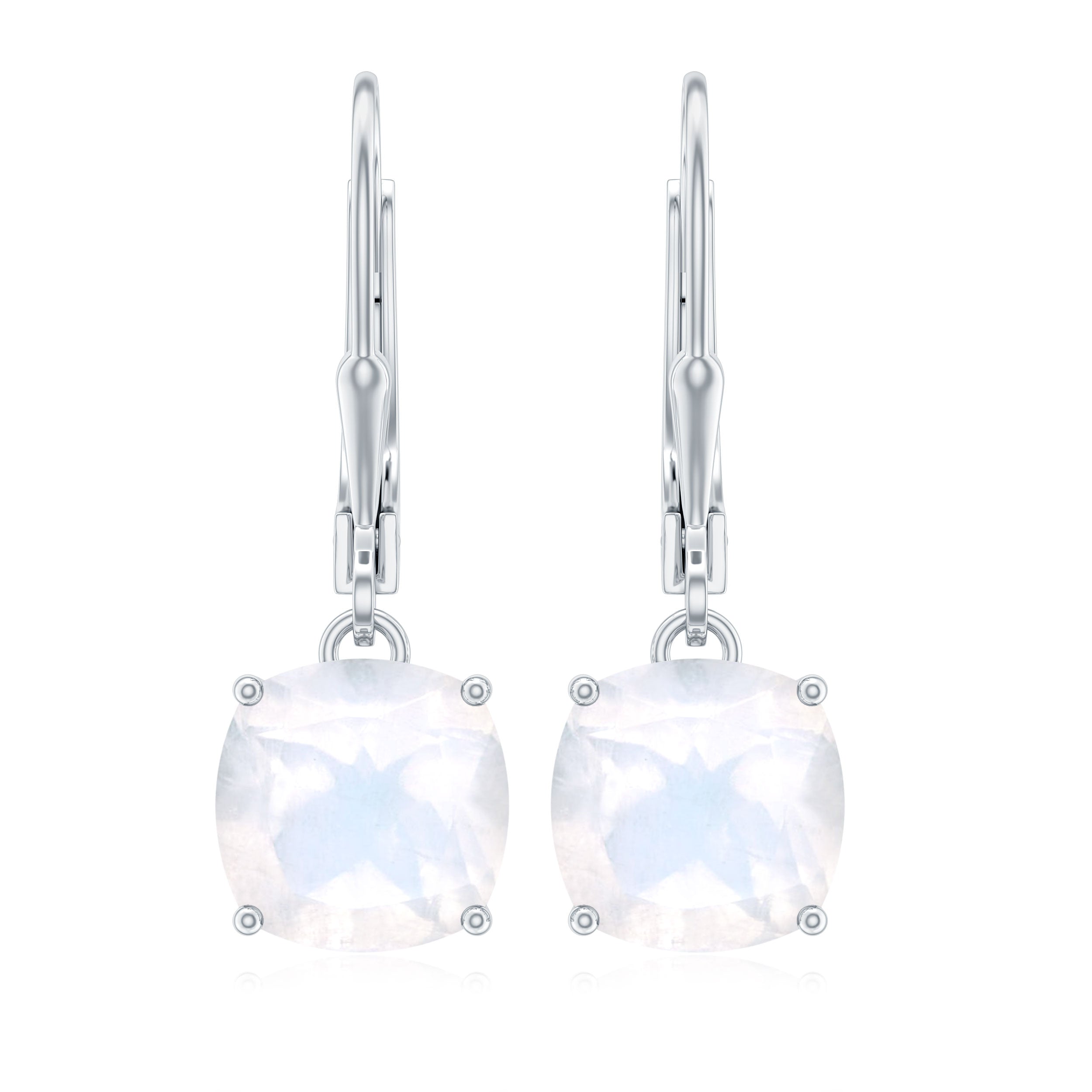 Cushion Cut Solitaire Moonstone Drop Earrings with Lever Back Moonstone - ( AAA ) - Quality - Rosec Jewels