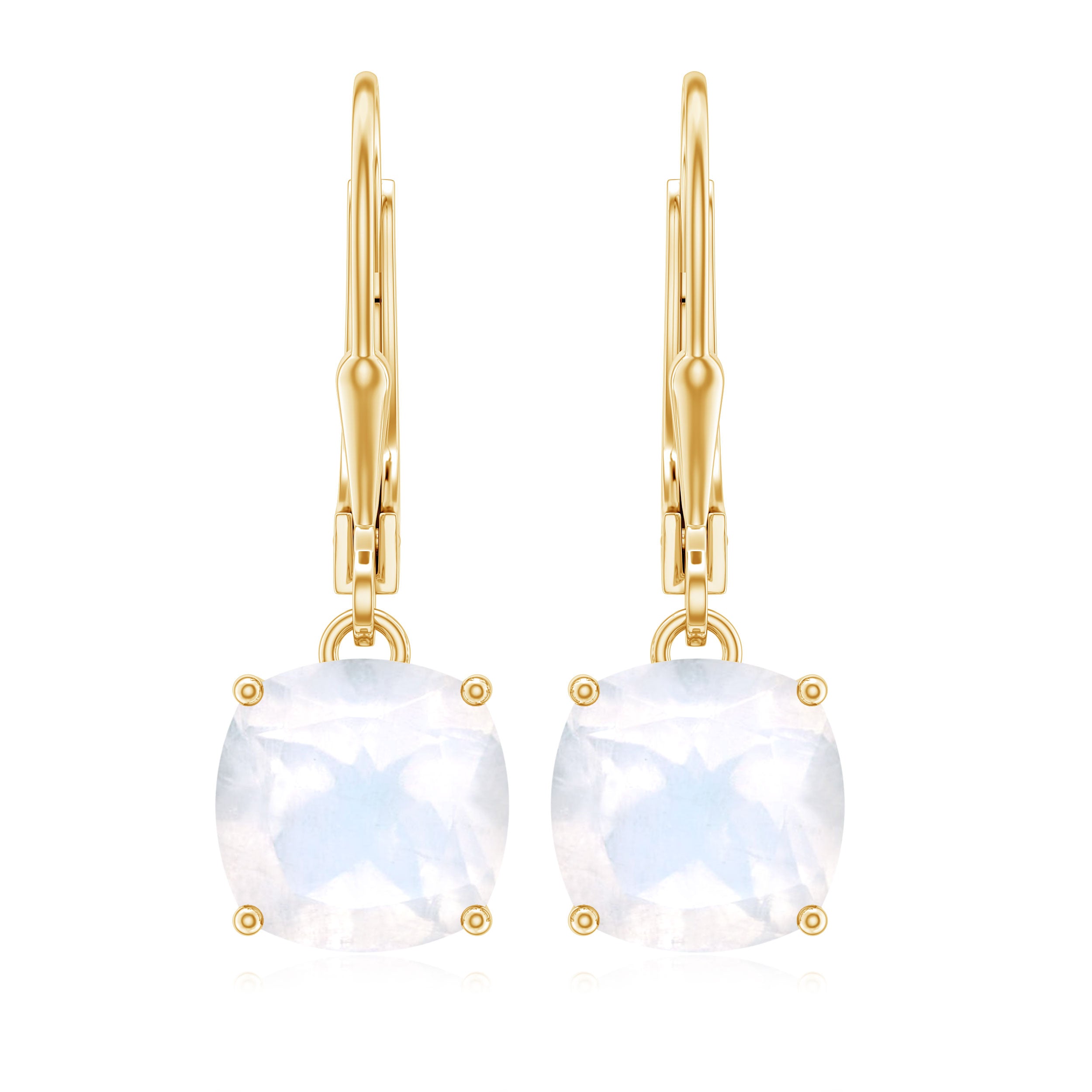 Cushion Cut Solitaire Moonstone Drop Earrings with Lever Back Moonstone - ( AAA ) - Quality - Rosec Jewels