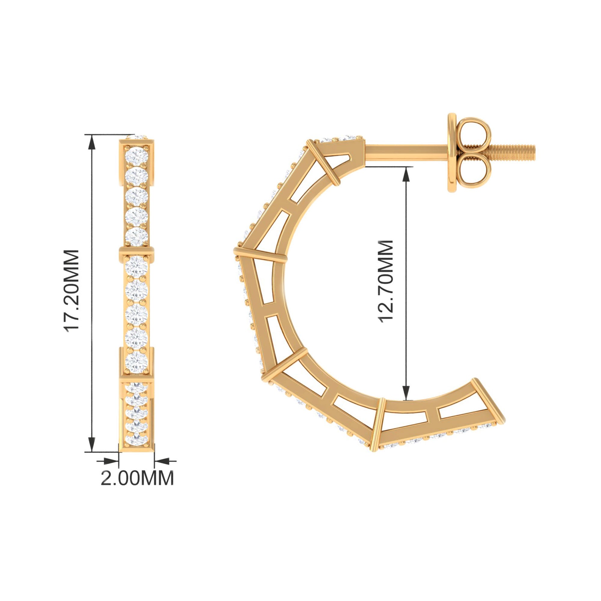 1/2 CT Pave Set Diamond Half Hoop Earrings Diamond - ( HI-SI ) - Color and Clarity - Rosec Jewels