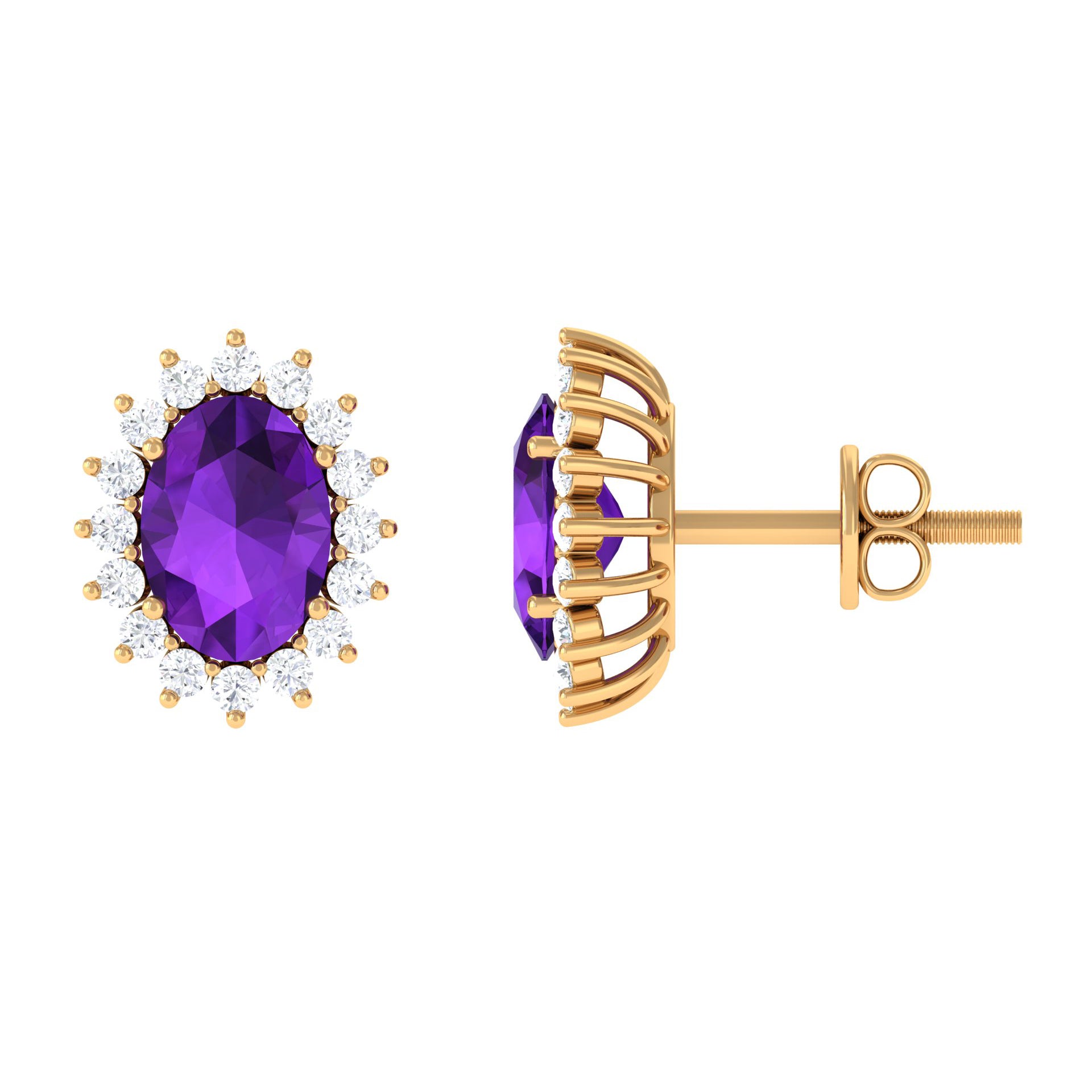 2.5 CT Oval Cut Amethyst Stud Earrings with Diamond Halo Amethyst - ( AAA ) - Quality - Rosec Jewels