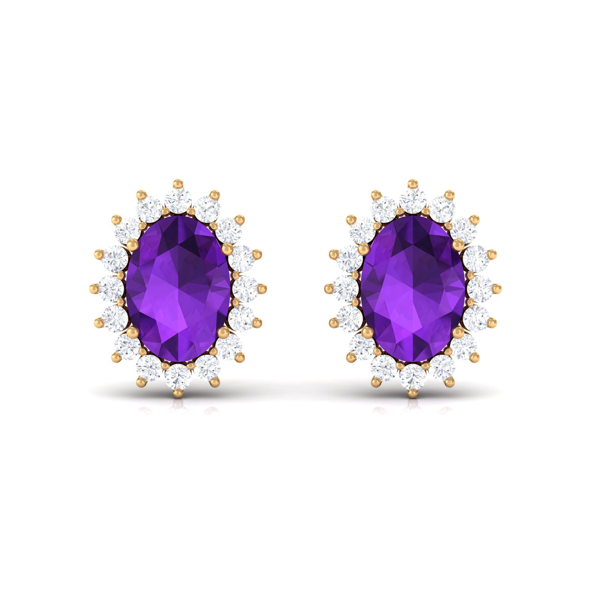 2.5 CT Oval Cut Amethyst Stud Earrings with Diamond Halo Amethyst - ( AAA ) - Quality - Rosec Jewels