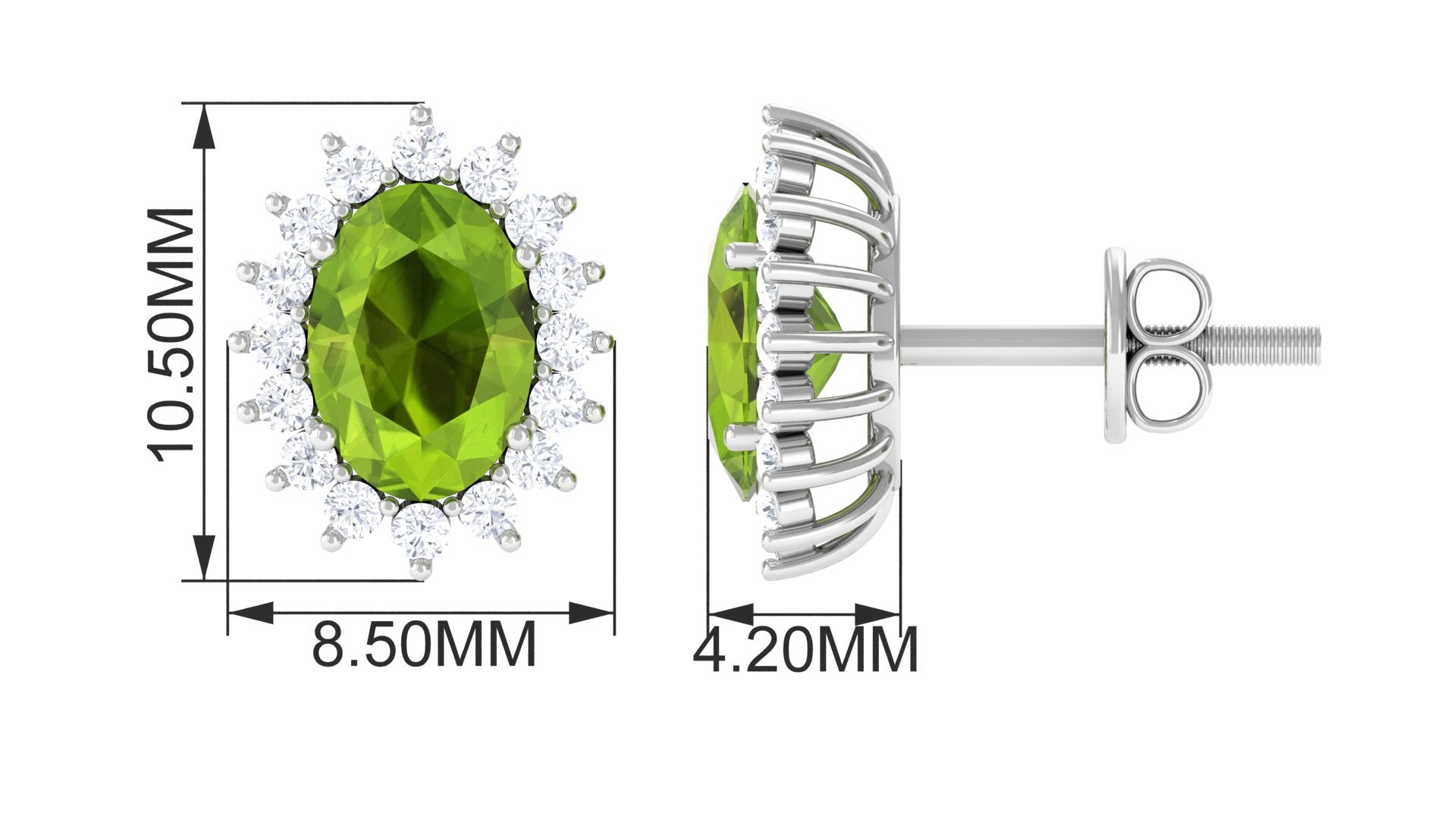 1.75 CT Oval Cut Peridot Classic Stud Earrings with Diamond Halo Peridot - ( AAA ) - Quality - Rosec Jewels