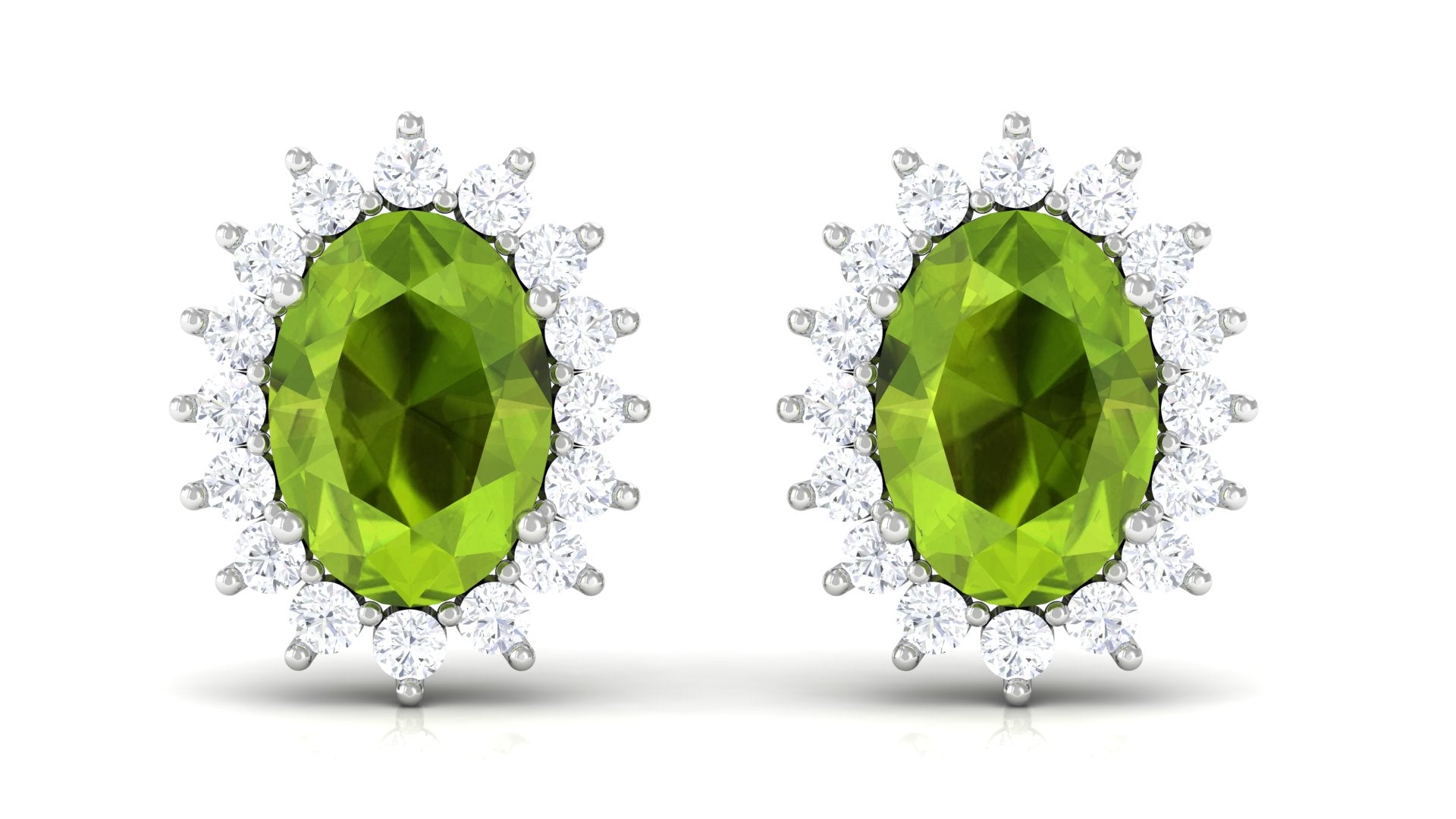 1.75 CT Oval Cut Peridot Classic Stud Earrings with Diamond Halo Peridot - ( AAA ) - Quality - Rosec Jewels