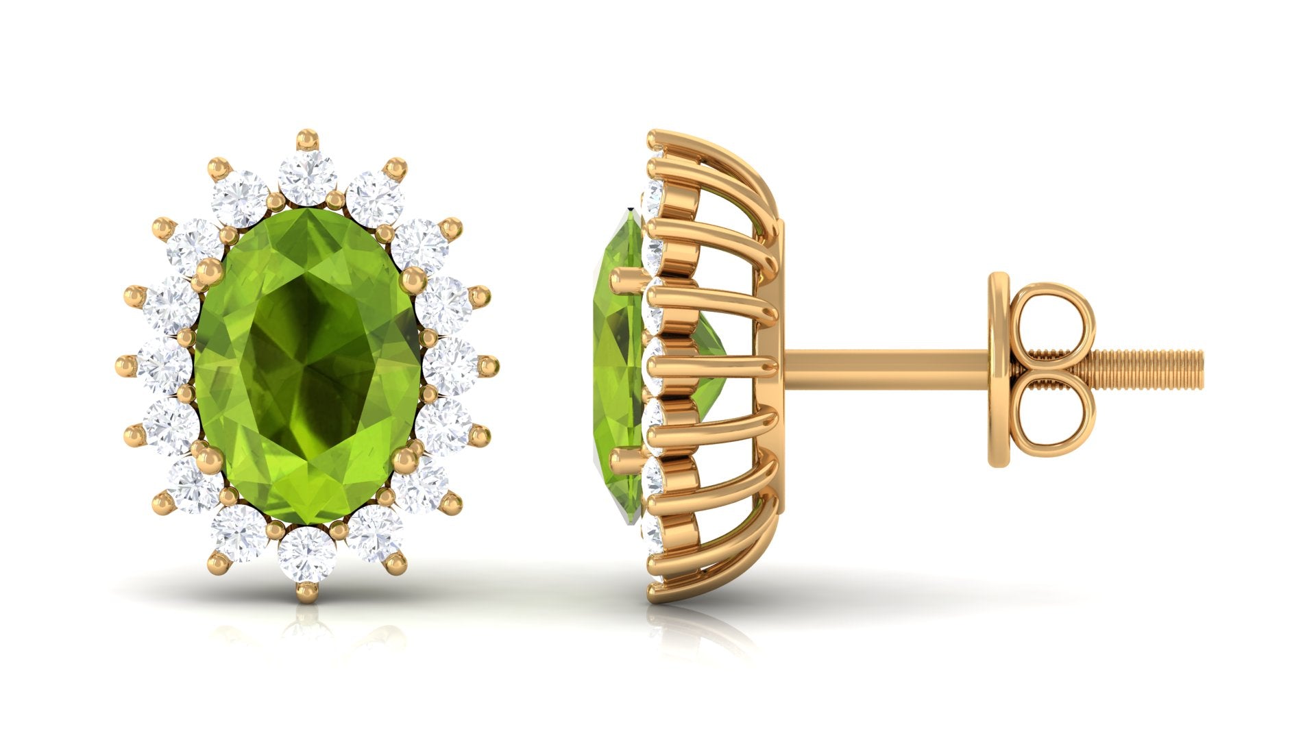 1.75 CT Oval Cut Peridot Classic Stud Earrings with Diamond Halo Peridot - ( AAA ) - Quality - Rosec Jewels