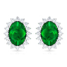 Oval Cut Natural Emerald Stud Earrings with Diamond Halo Emerald - ( AAA ) - Quality - Rosec Jewels