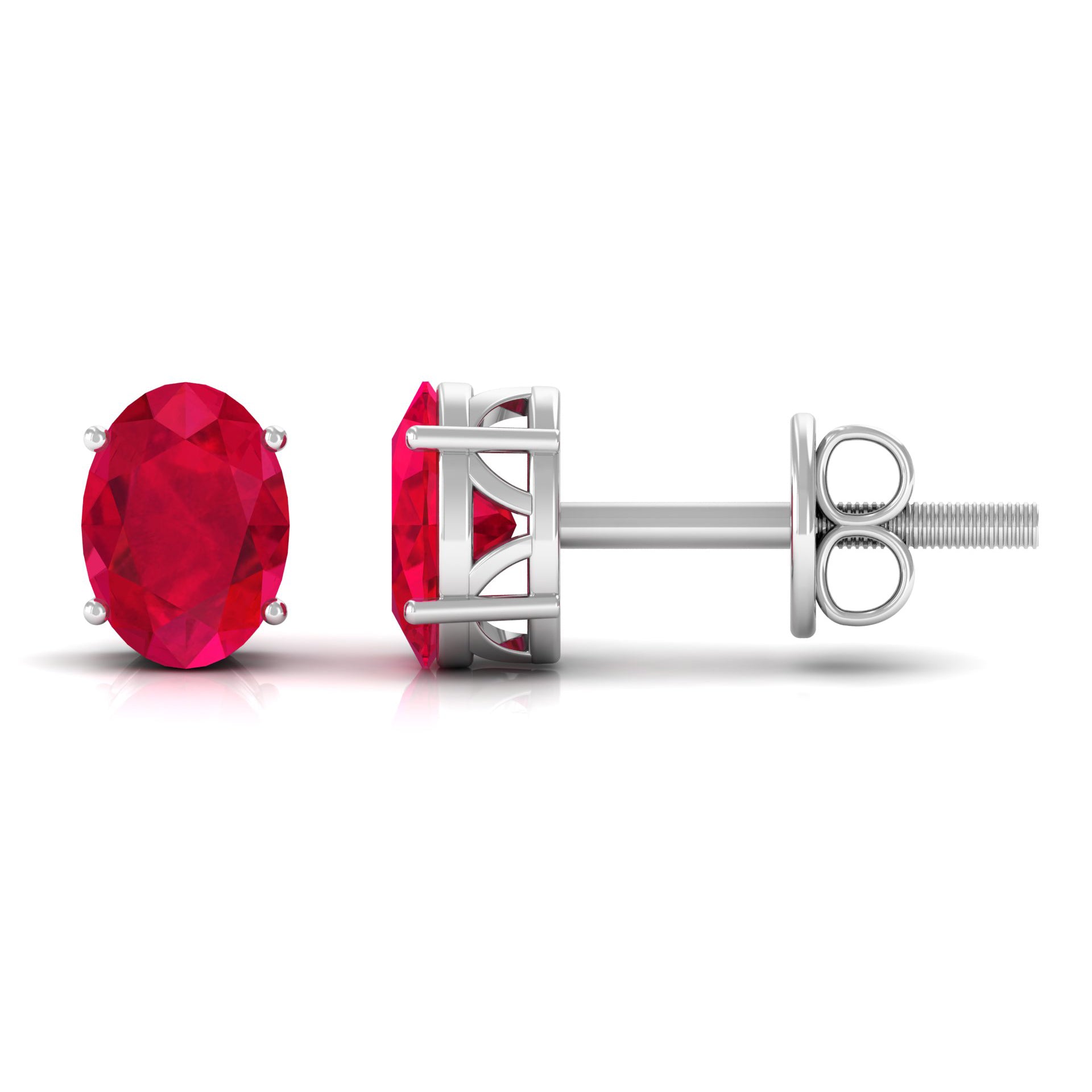 2.25 CT Solitaire Stud Earrings with Oval Shaped Created Ruby Lab Created Ruby - ( AAAA ) - Quality - Rosec Jewels