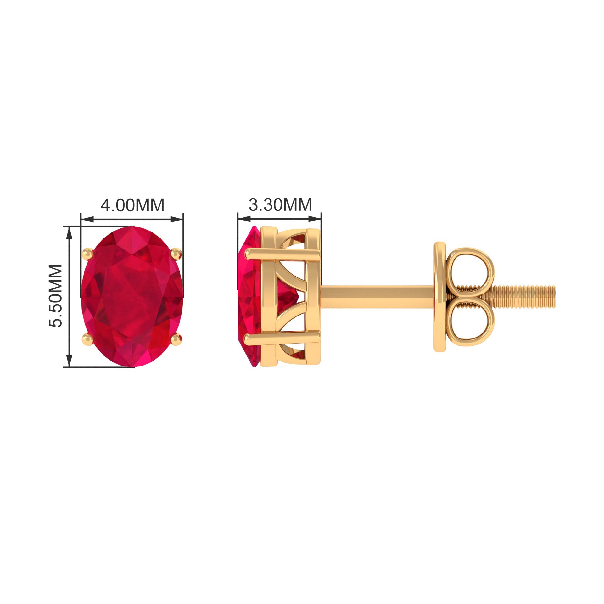 2.25 CT Solitaire Stud Earrings with Oval Shaped Created Ruby Lab Created Ruby - ( AAAA ) - Quality - Rosec Jewels