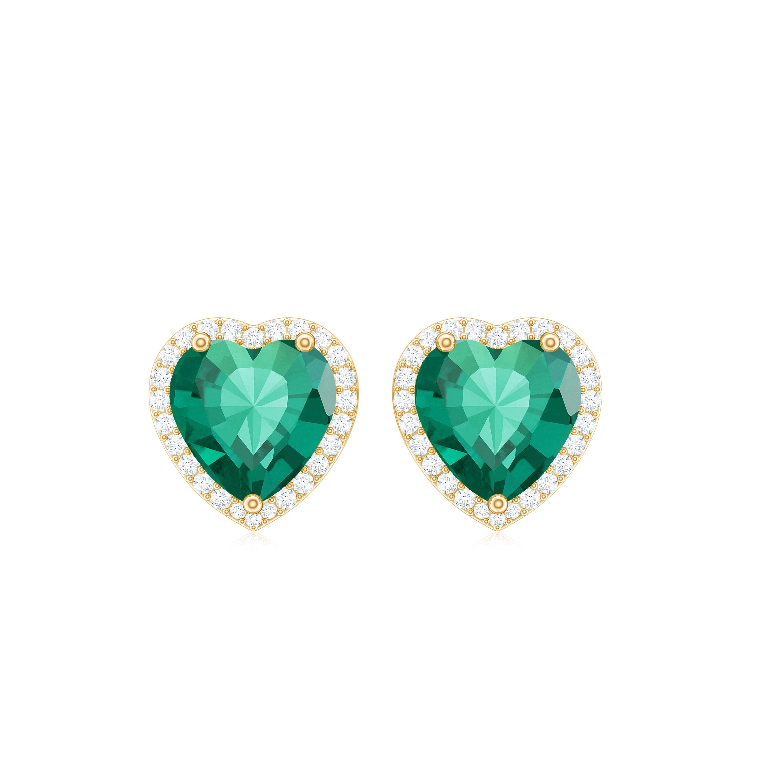 2.75 CT Heart Shape Created Emerald and Diamond Halo Stud Earrings Lab Created Emerald - ( AAAA ) - Quality - Rosec Jewels