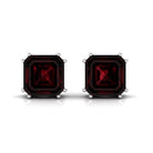 8 MM Asscher Cut Garnet Solitaire Stud Earrings in Double Prong Setting Garnet - ( AAA ) - Quality - Rosec Jewels